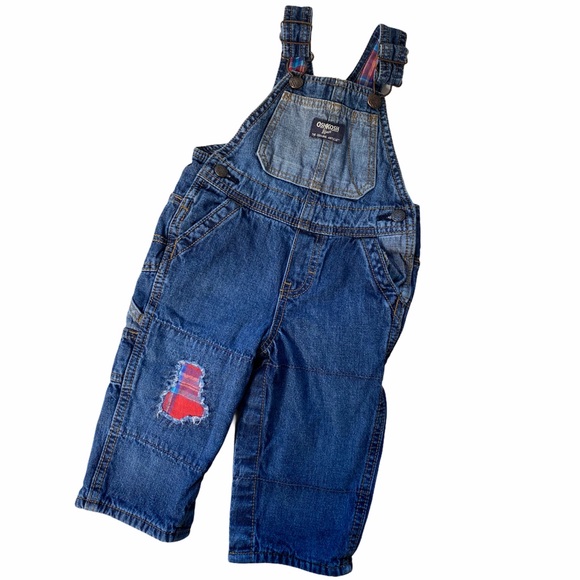 🍁3/20 Oshkosh LINED patchwork overalls 12months
